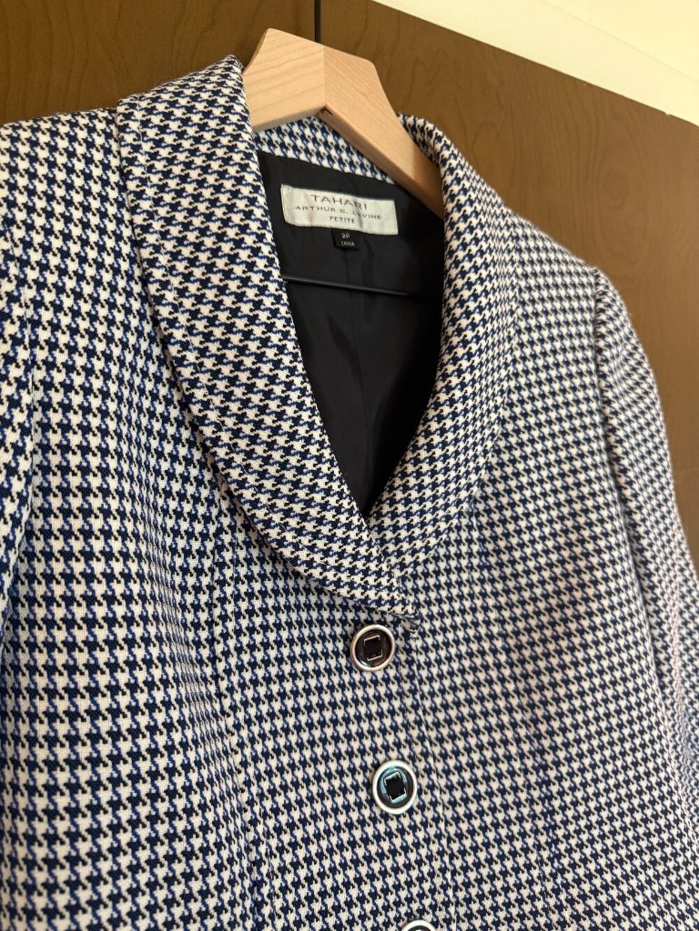Tahari ASL Houndstooth Cropped Blazer Mod Retro 90s Preppy Old Money Academia